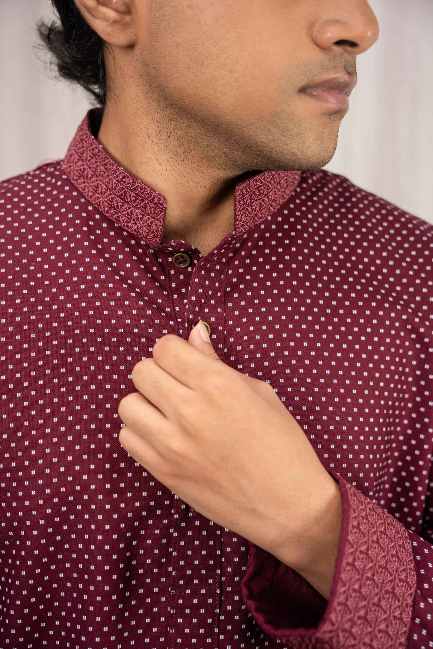 Zehran Burgundy Embroidered Panjabi