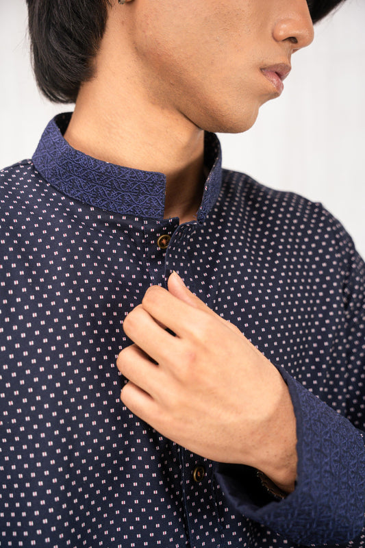 Zehran Navy Blue Embroidered Panjabi