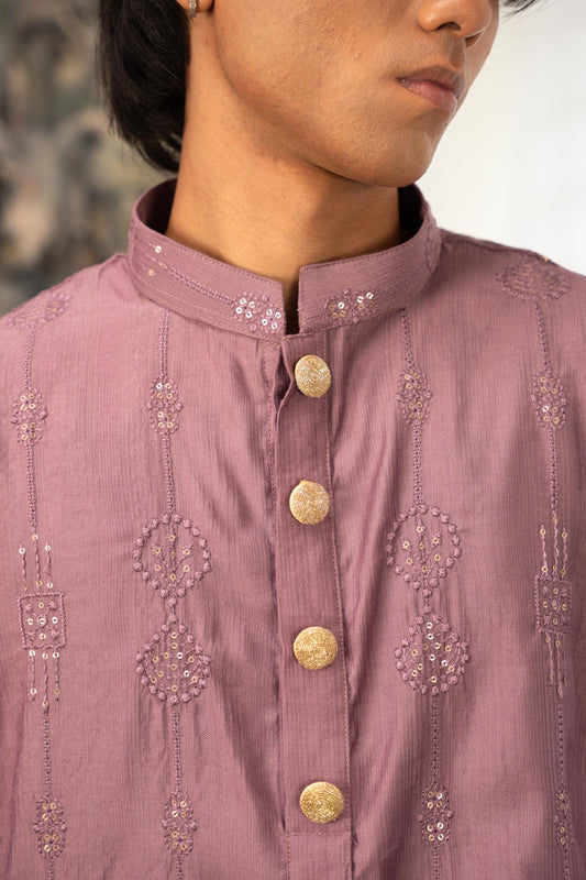 Rehman Embroidered Mauve Panjabi with Gold Buttons