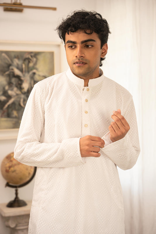 White Textured Panjabi