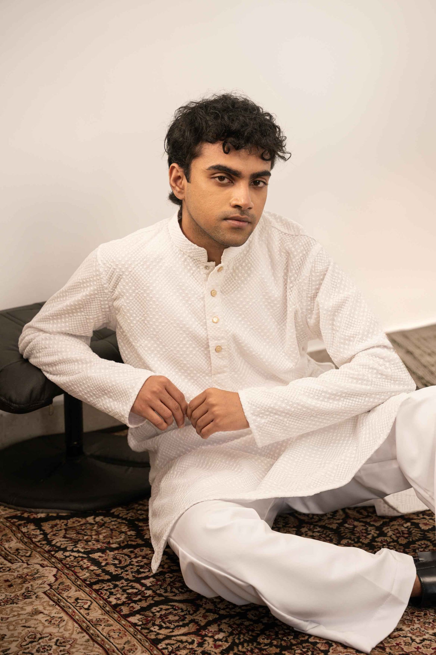 White Textured Panjabi
