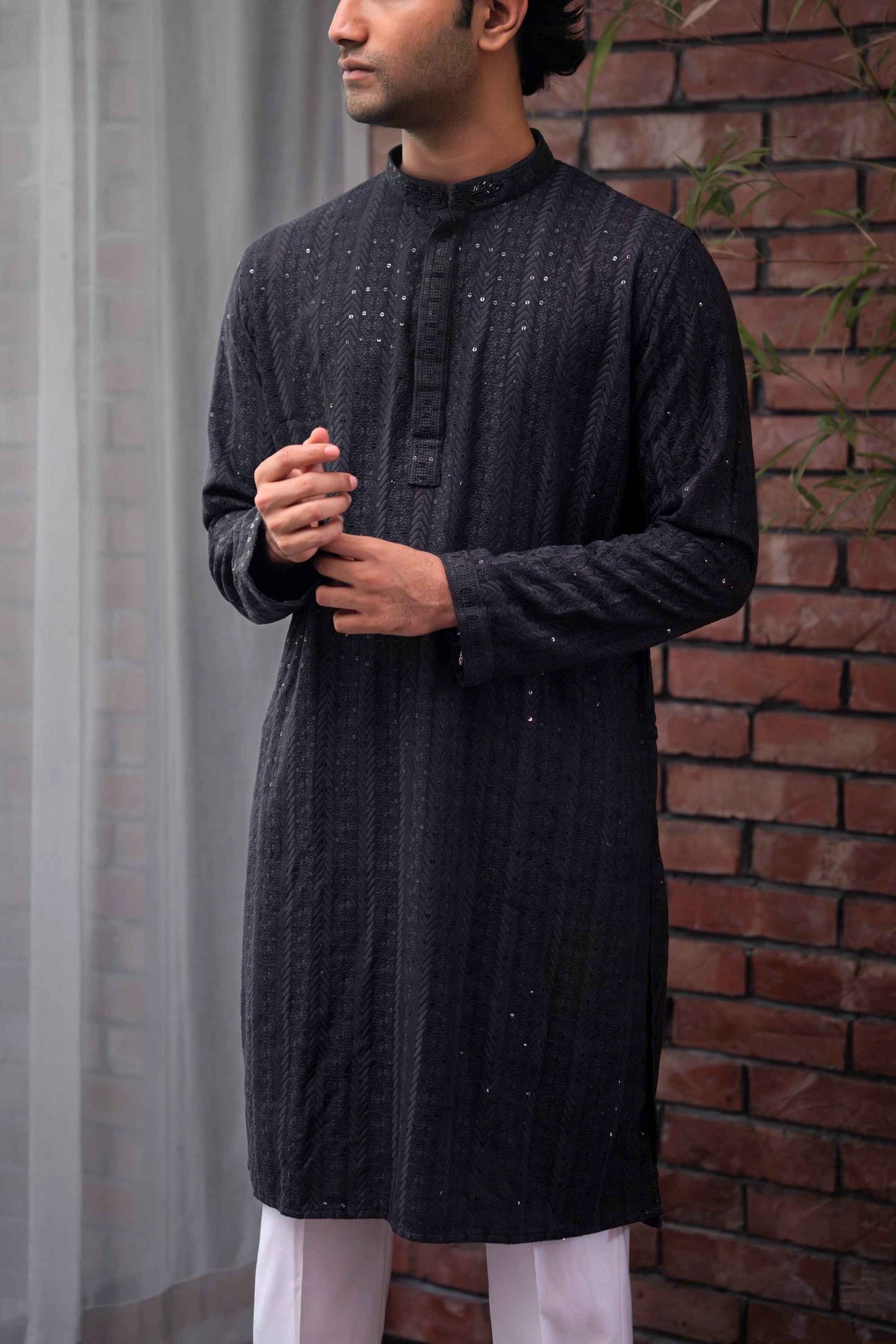 Reyaan Panjabi in Charcoal Blue