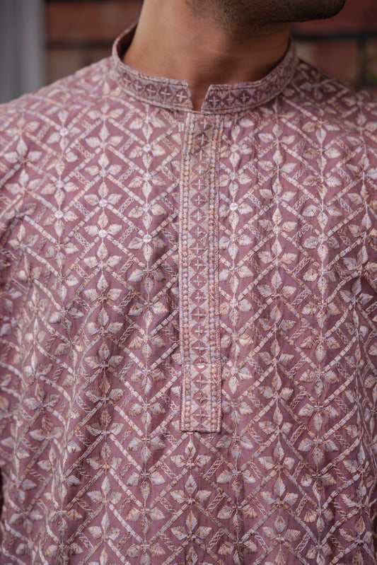 Saahir Embroidered Panjabi in Mauve Purple