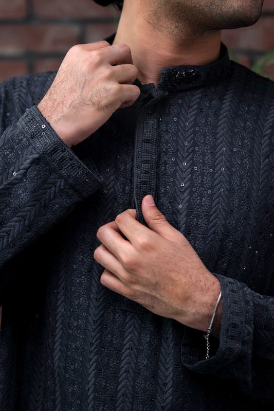 Reyaan Panjabi in Charcoal Blue