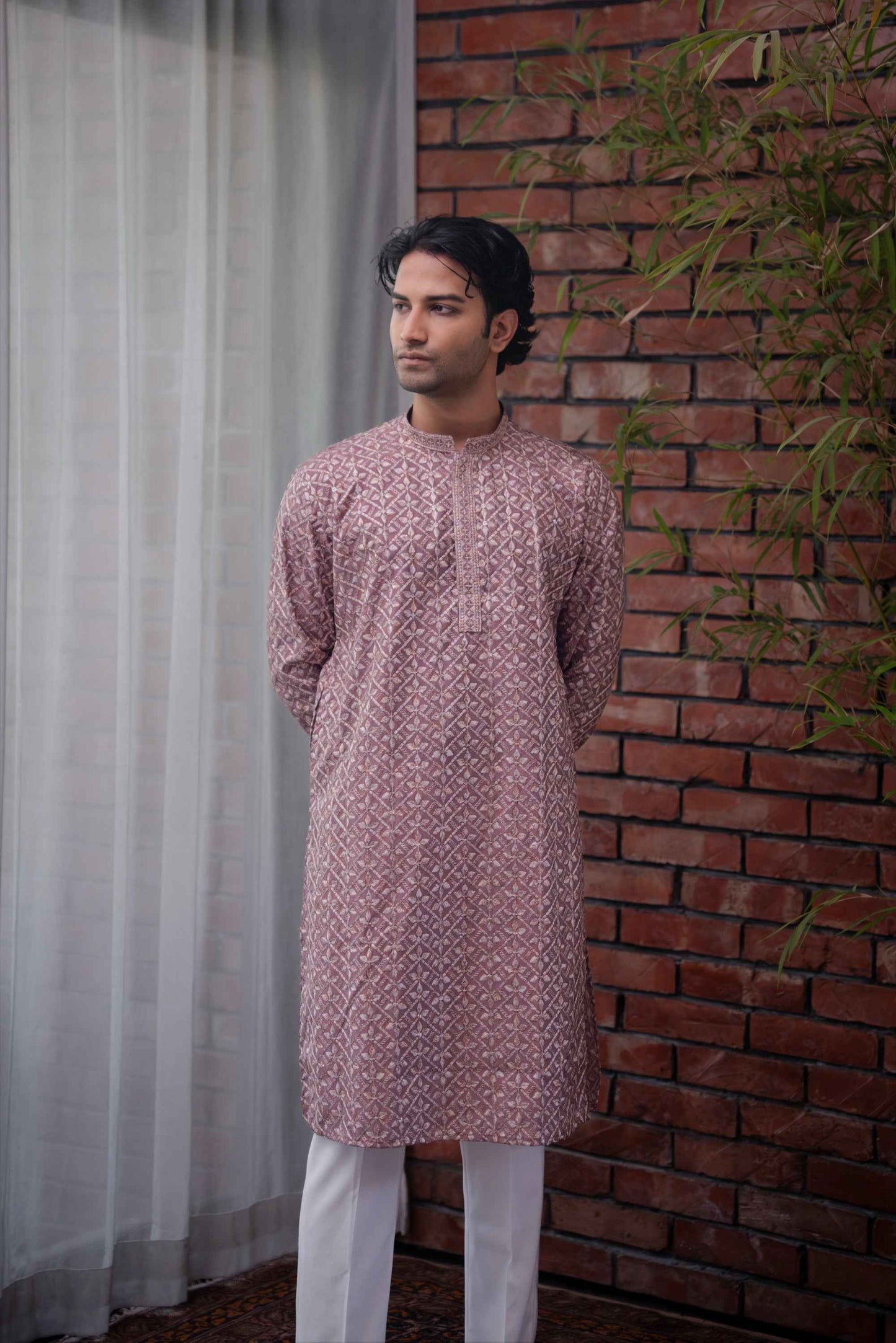 Saahir Embroidered Panjabi in Mauve Purple