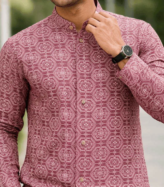 Ayaan Patterned Panjabi in Rosewood