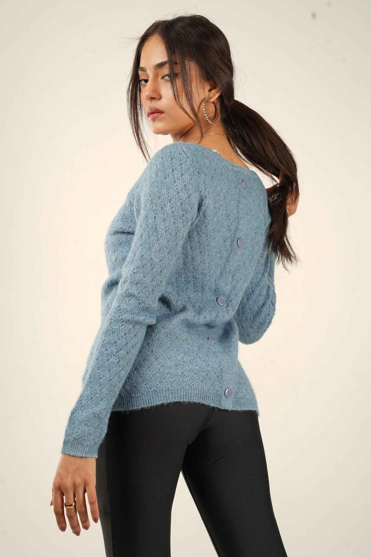 Steel Blue Swirl Sweater - Bosphorus Fashion Ltd.