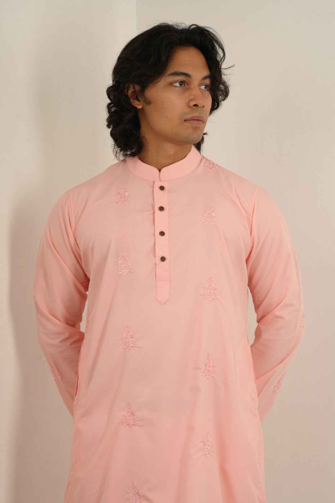Raed All-over Embroidered Kurta in Pink - Bosphorus Fashion Ltd.