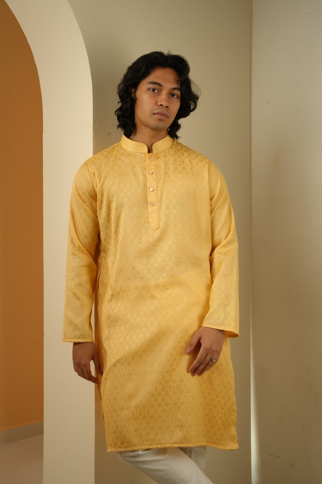 Nahyan Jacquard Kurta in Matte Gold - Bosphorus Fashion Ltd.
