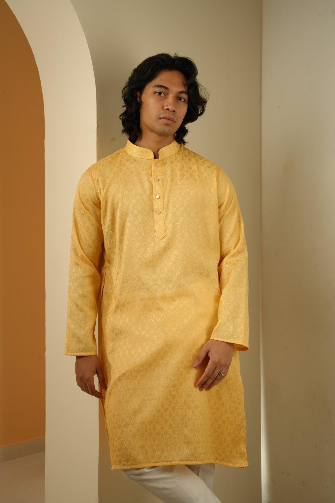 Nahyan Jacquard Kurta in Matte Gold - Bosphorus Fashion Ltd.
