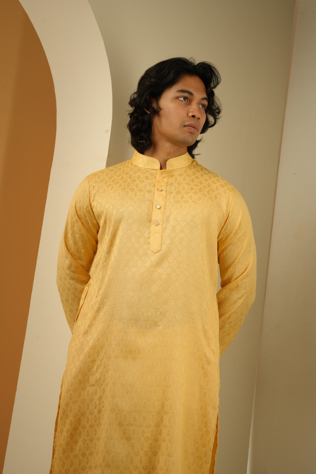 Nahyan Jacquard Kurta in Matte Gold - Bosphorus Fashion Ltd.