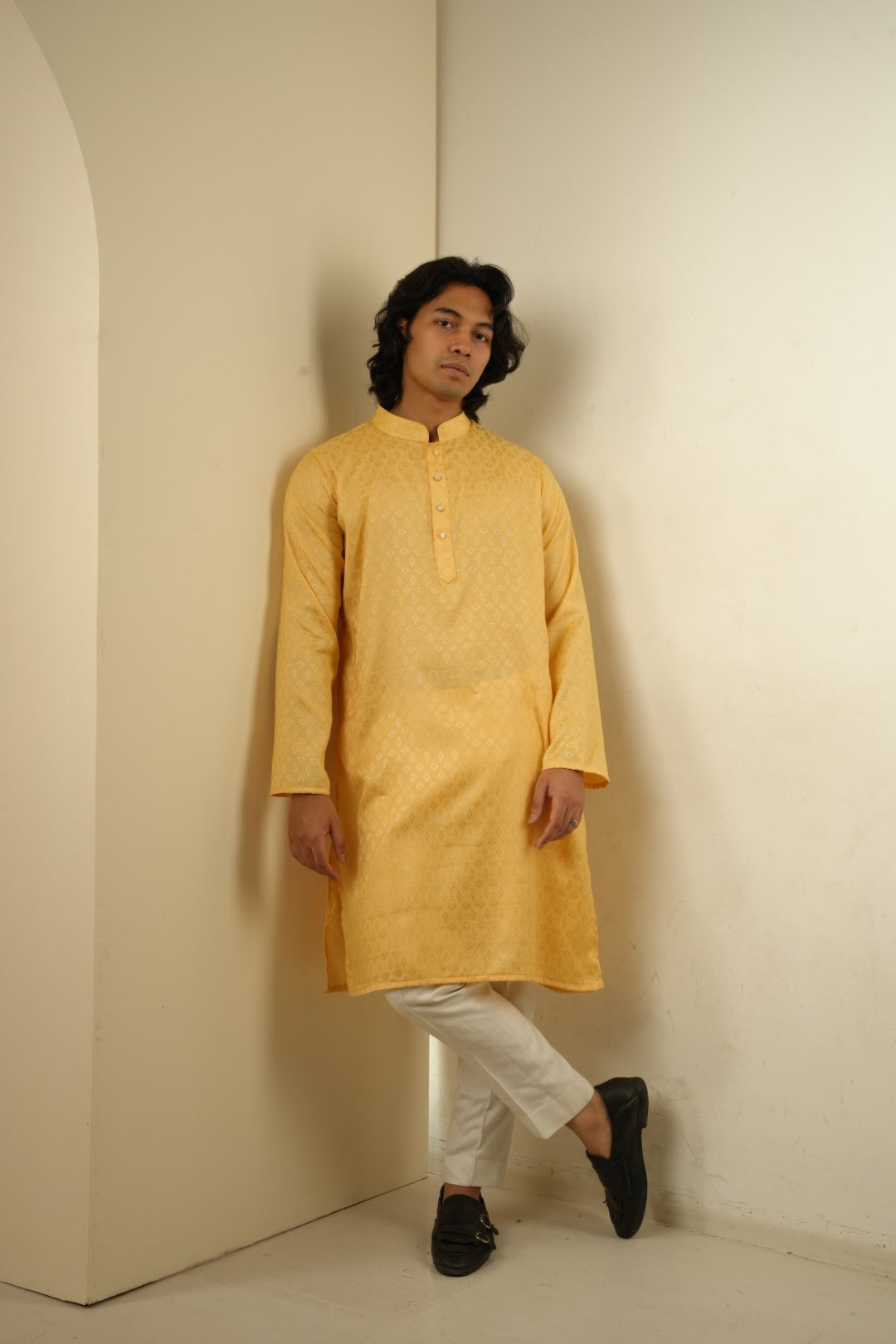 Nahyan Jacquard Kurta in Matte Gold - Bosphorus Fashion Ltd.