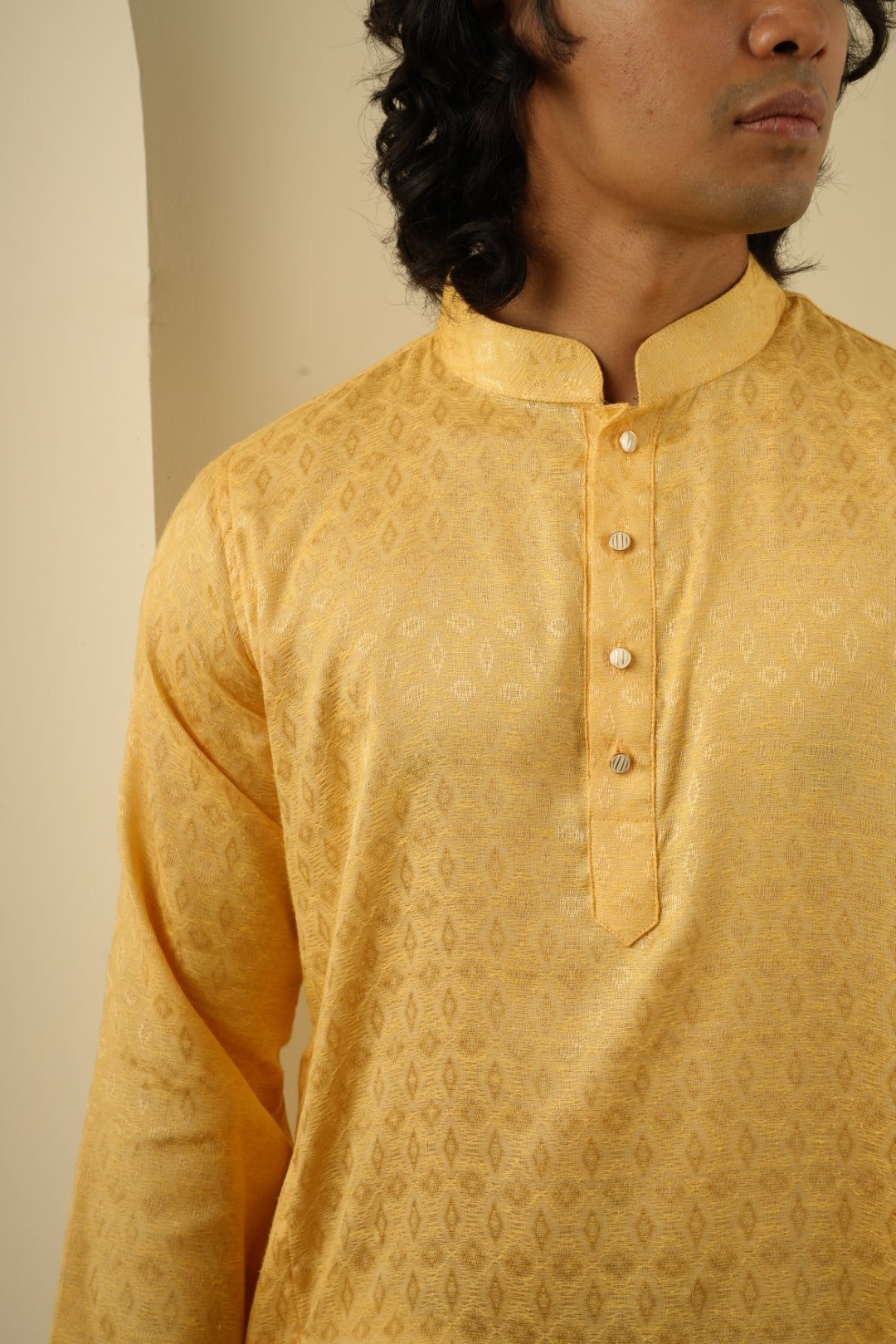Nahyan Jacquard Kurta in Matte Gold - Bosphorus Fashion Ltd.