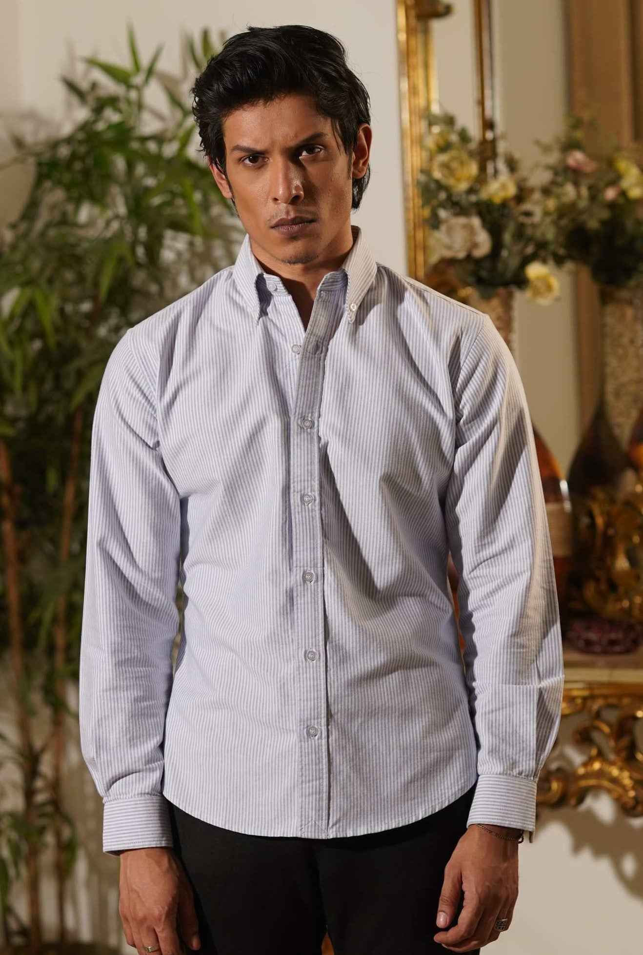 Sky Blue Striped Oxford Button Down Shirt