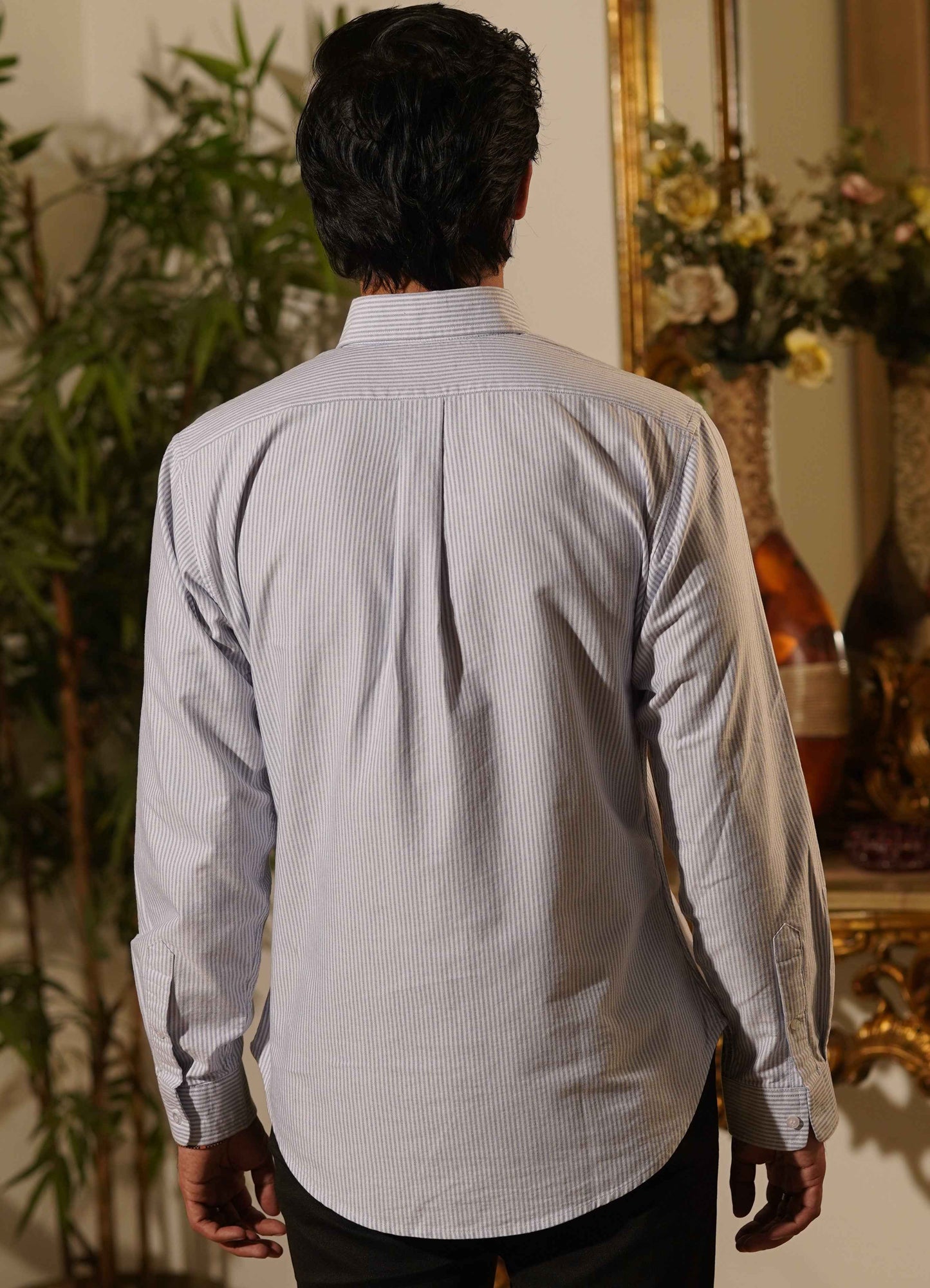 Sky Blue Striped Oxford Button Down Shirt