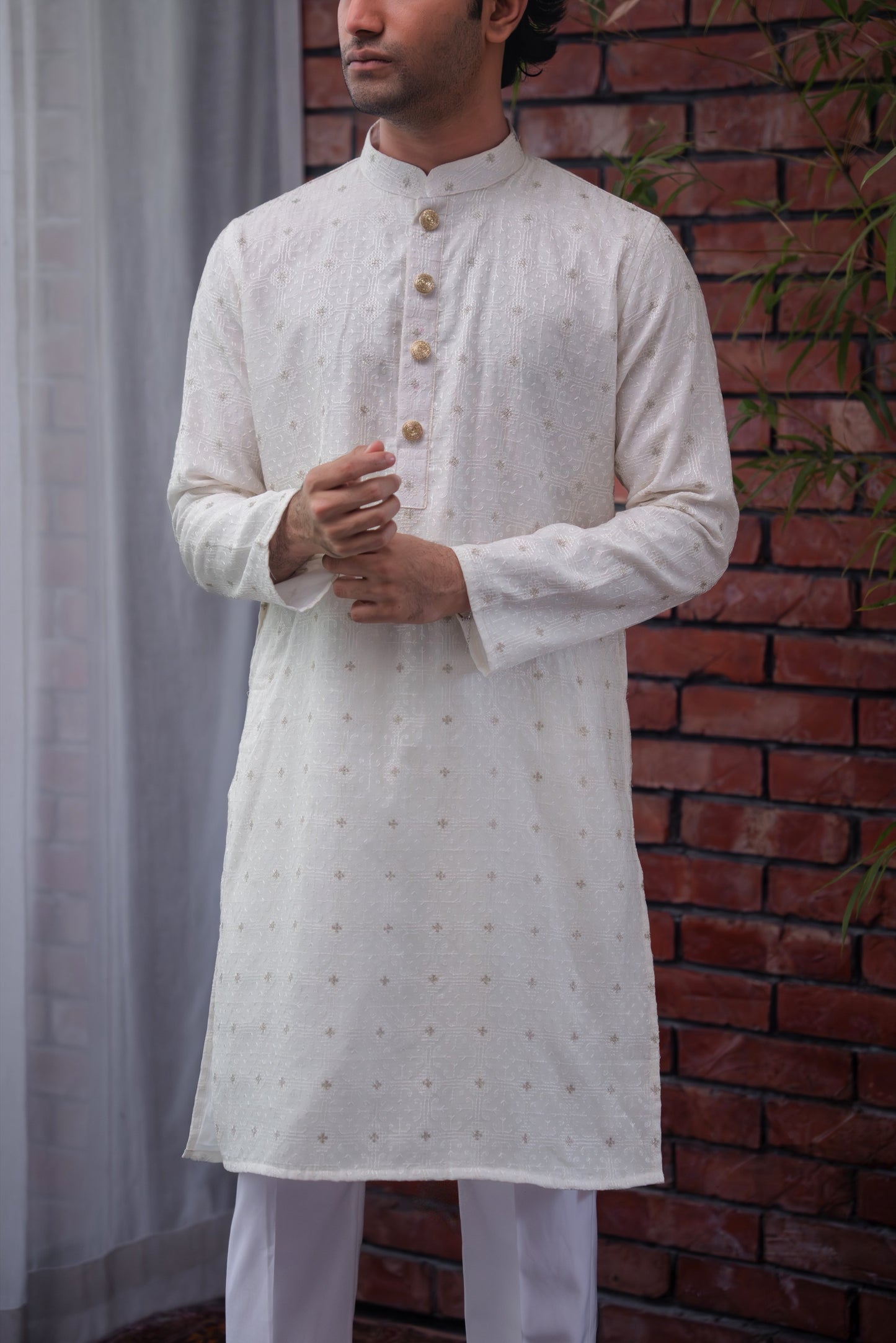 Aydan Embroidered Panjabi in Pearl White