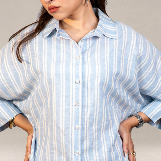Santorini Oversized Shirt — Sky Blue Stripe