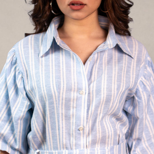 Capri Midi Shirt Dress - Sky Blue Stripe