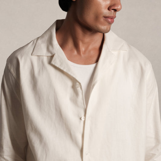 Verona Cuban Collar Linen Shirt - Ivory White