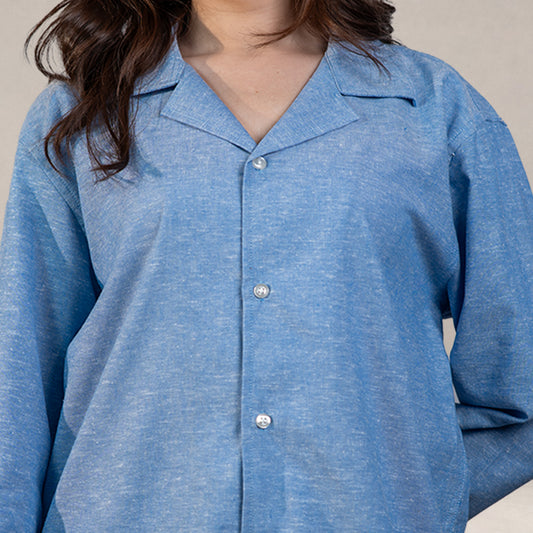 Verona Cuban Collar Linen Shirt –  Skyfall Blue