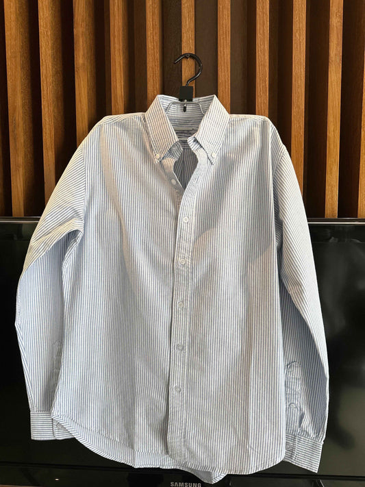 Sky Blue Striped Oxford Button Down Shirt