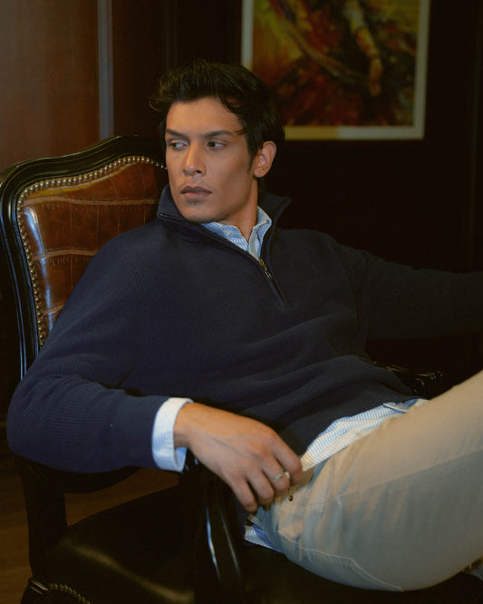 Navy Quarter Zip Sweater