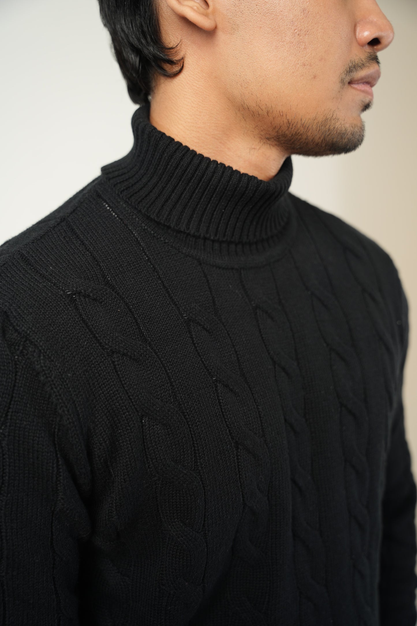 Black Cable-knit Turtleneck Sweater
