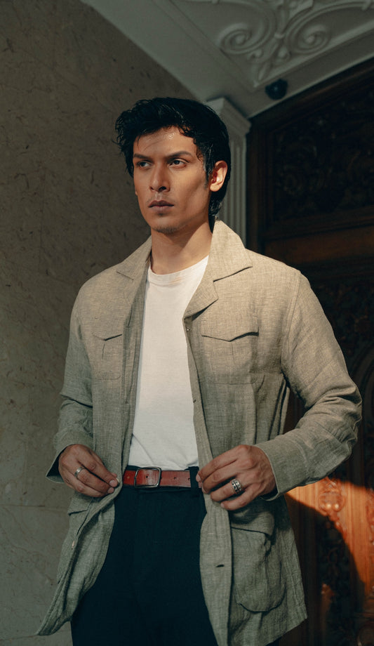 Olive Herringbone Travel Jacket