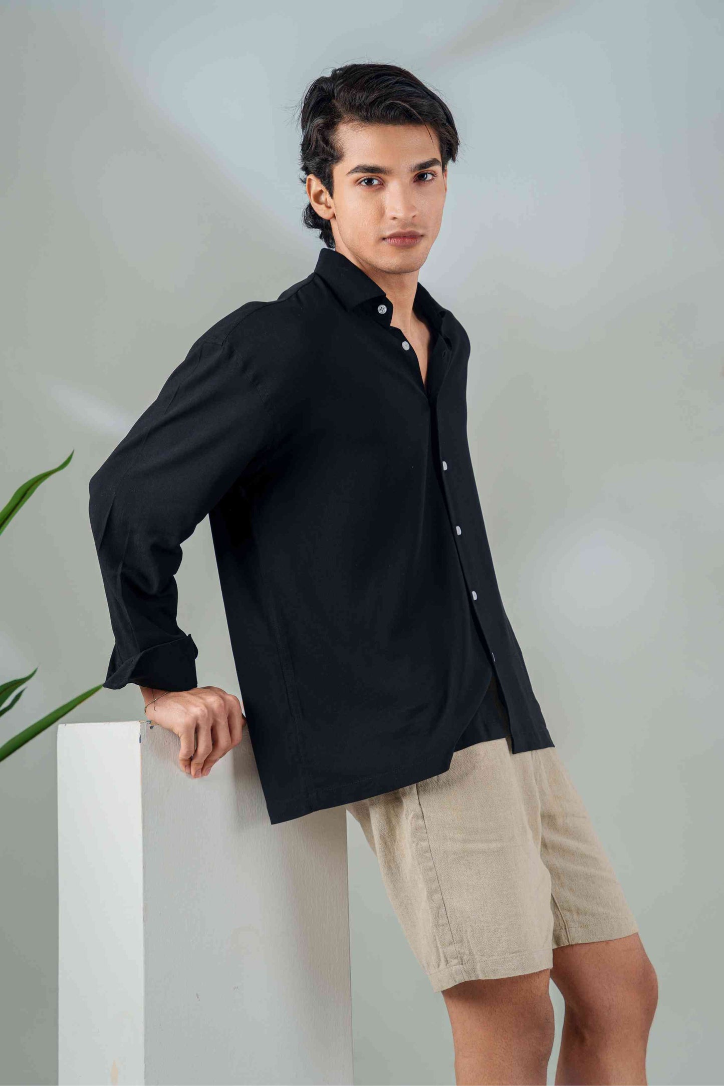 Emilio Jet Black Drape Shirt
