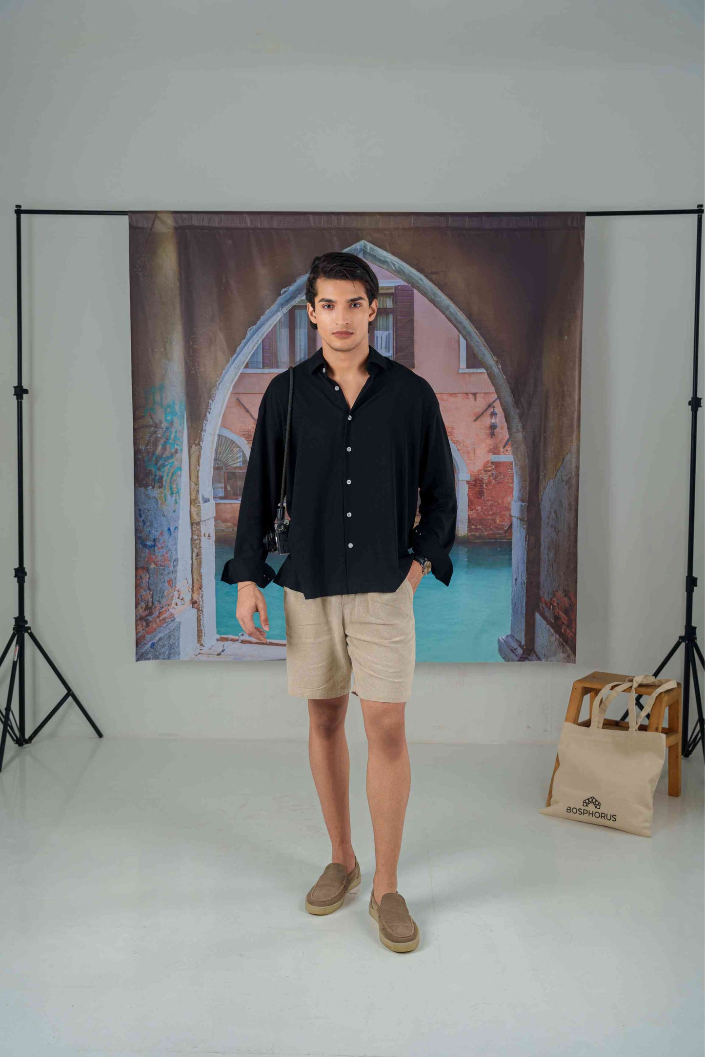 Emilio Jet Black Drape Shirt