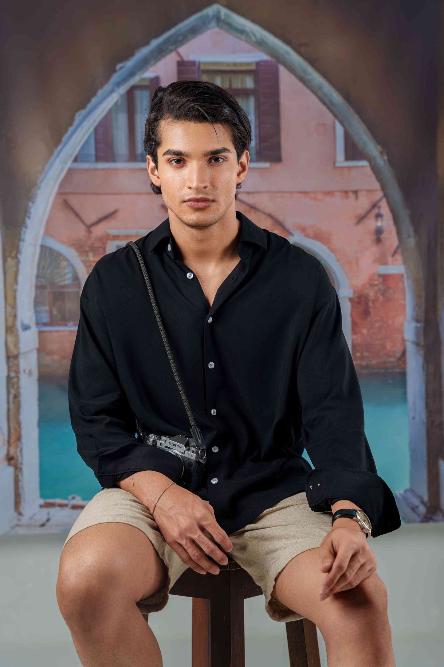 Emilio Jet Black Drape Shirt