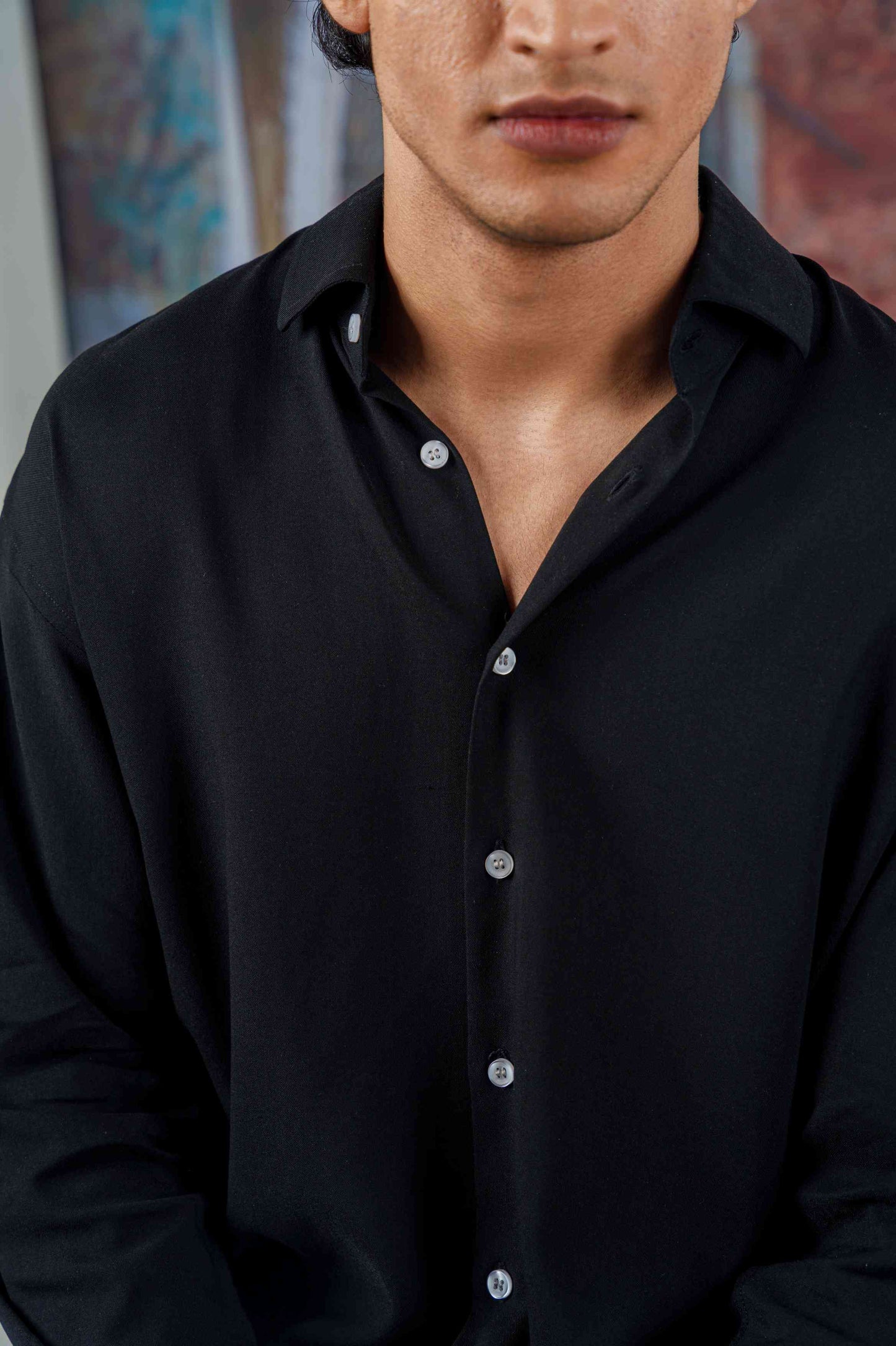 Emilio Jet Black Drape Shirt