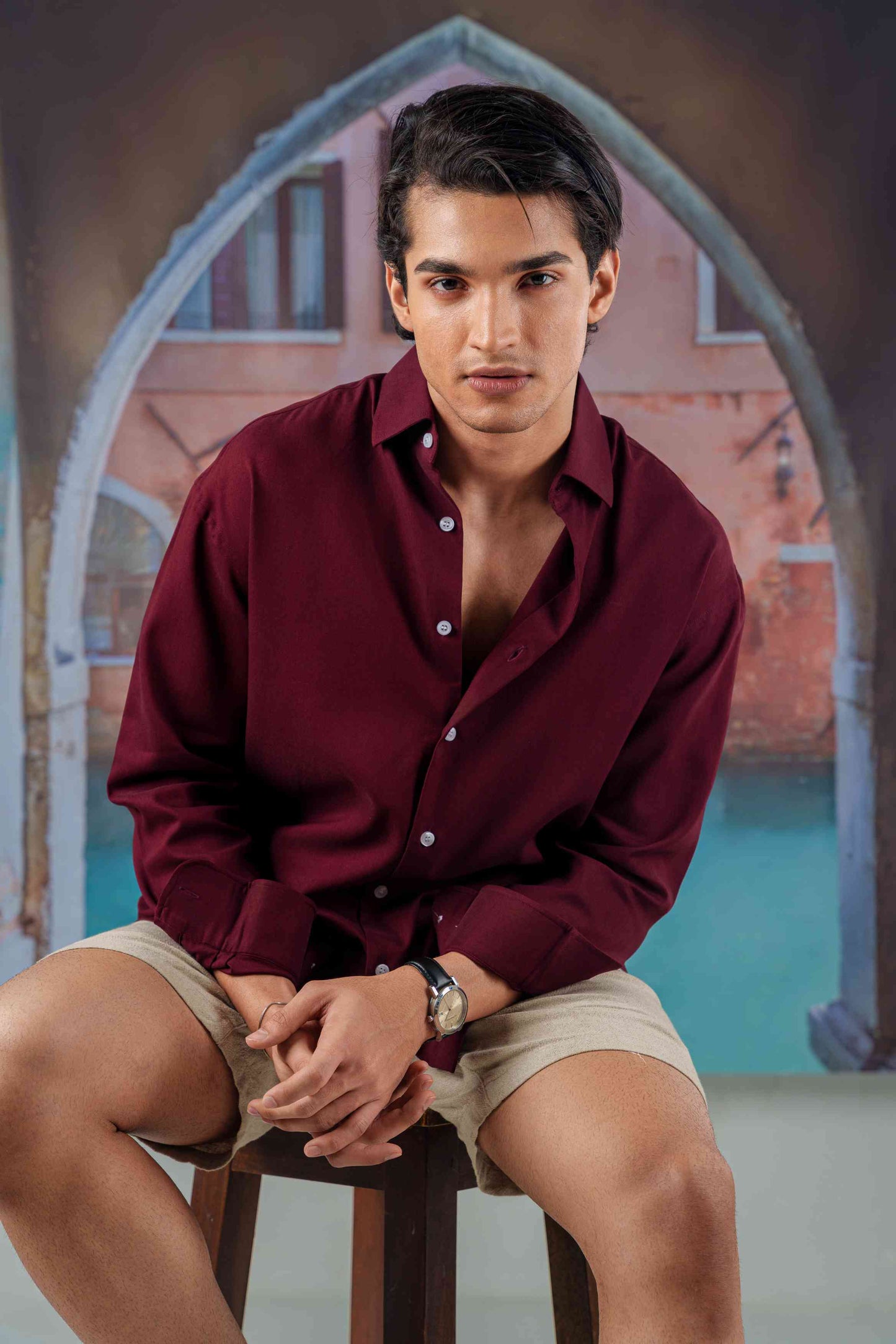 Emilio Oxblood Drape Shirt