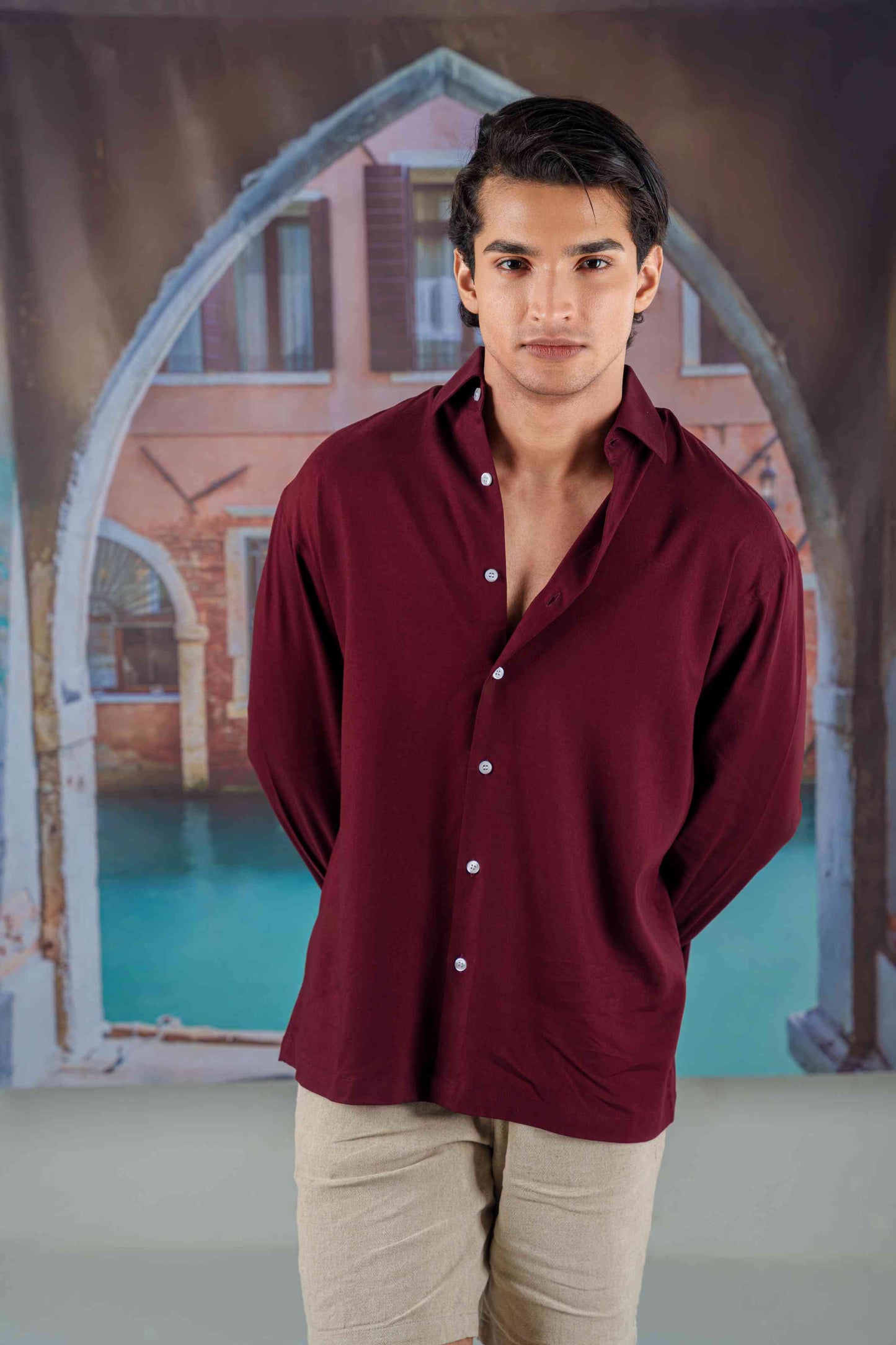 Emilio Oxblood Drape Shirt