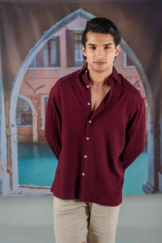 Emilio Oxblood Drape Shirt