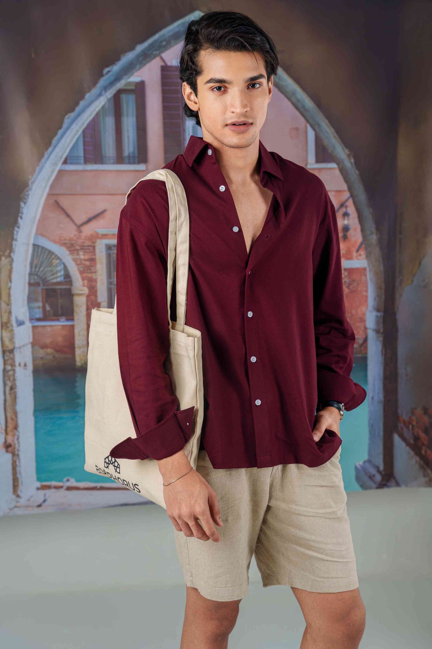 Emilio Oxblood Drape Shirt
