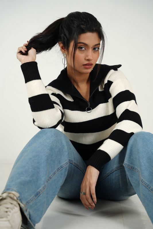 Monochrome Zip Collar Jumper