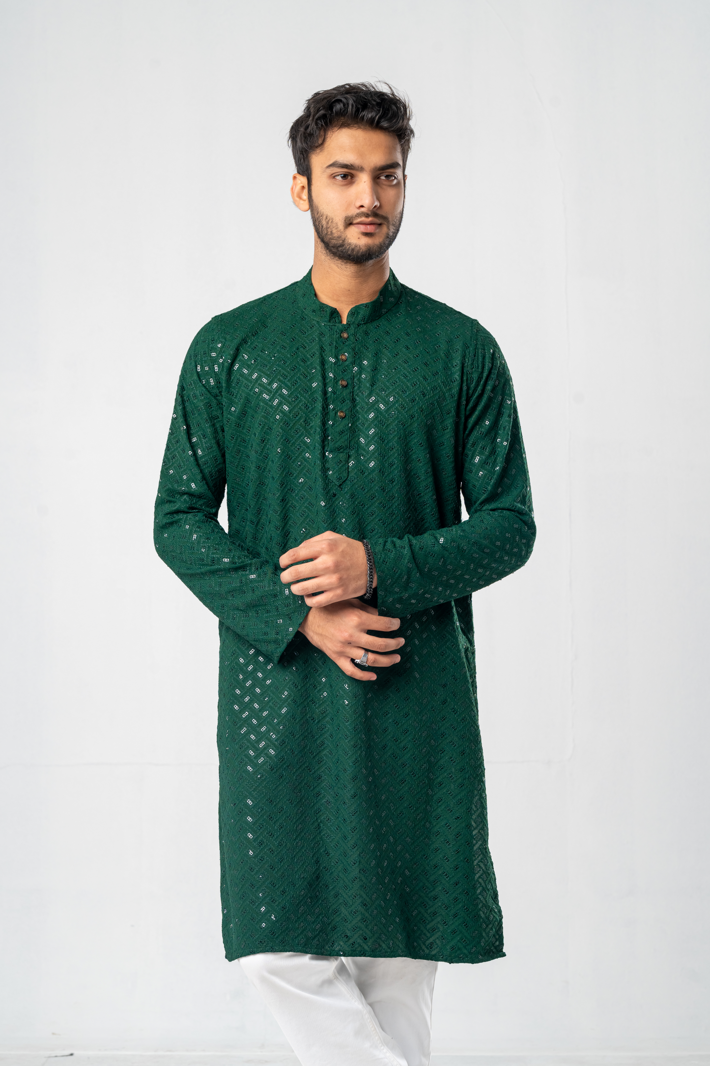 Feisal Embroidered Punjabi in Emerald Green