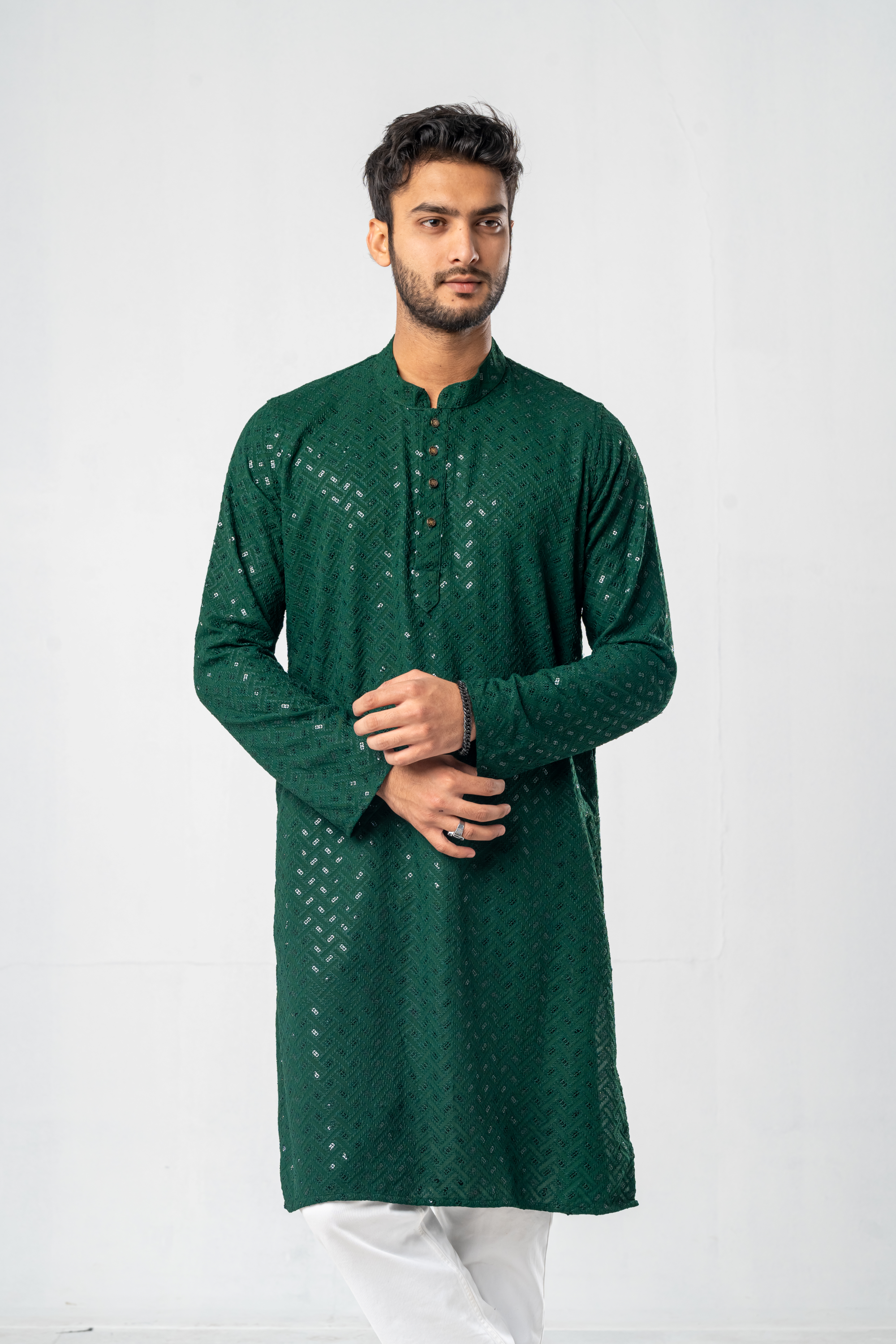 Feisal Embroidered Punjabi in Emerald Green