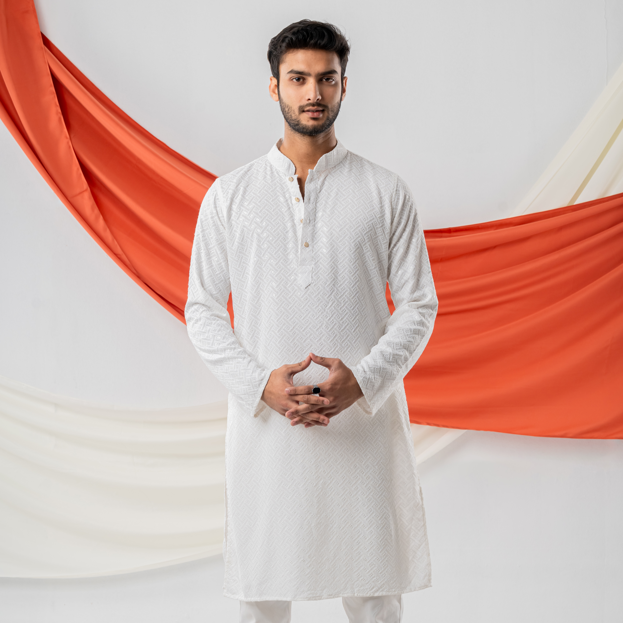 Feisal Embroidered Punjabi in Polar White