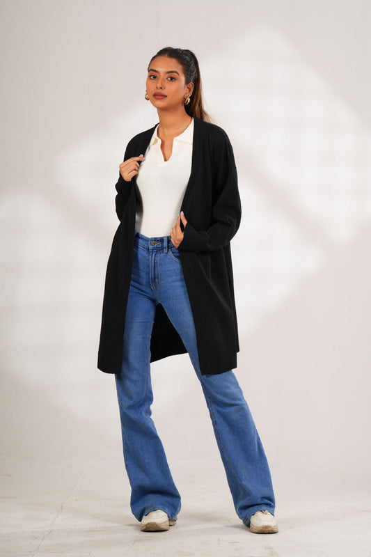 Black longline cardigan