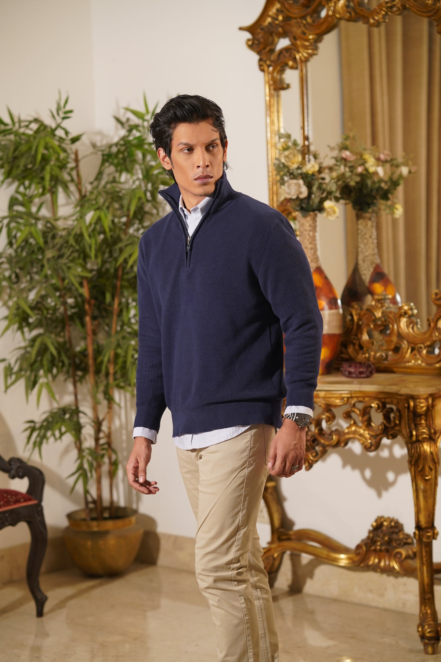 Navy Quarter Zip Sweater