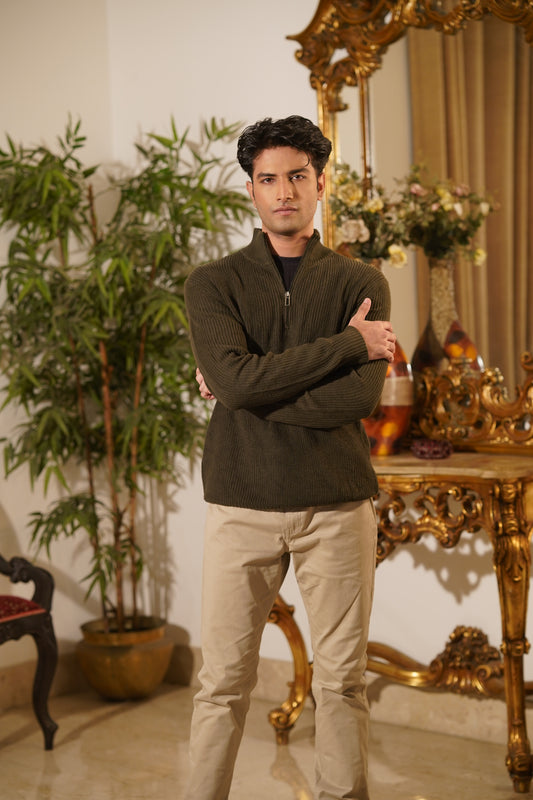 Olive Green Quarter Zip Sweater