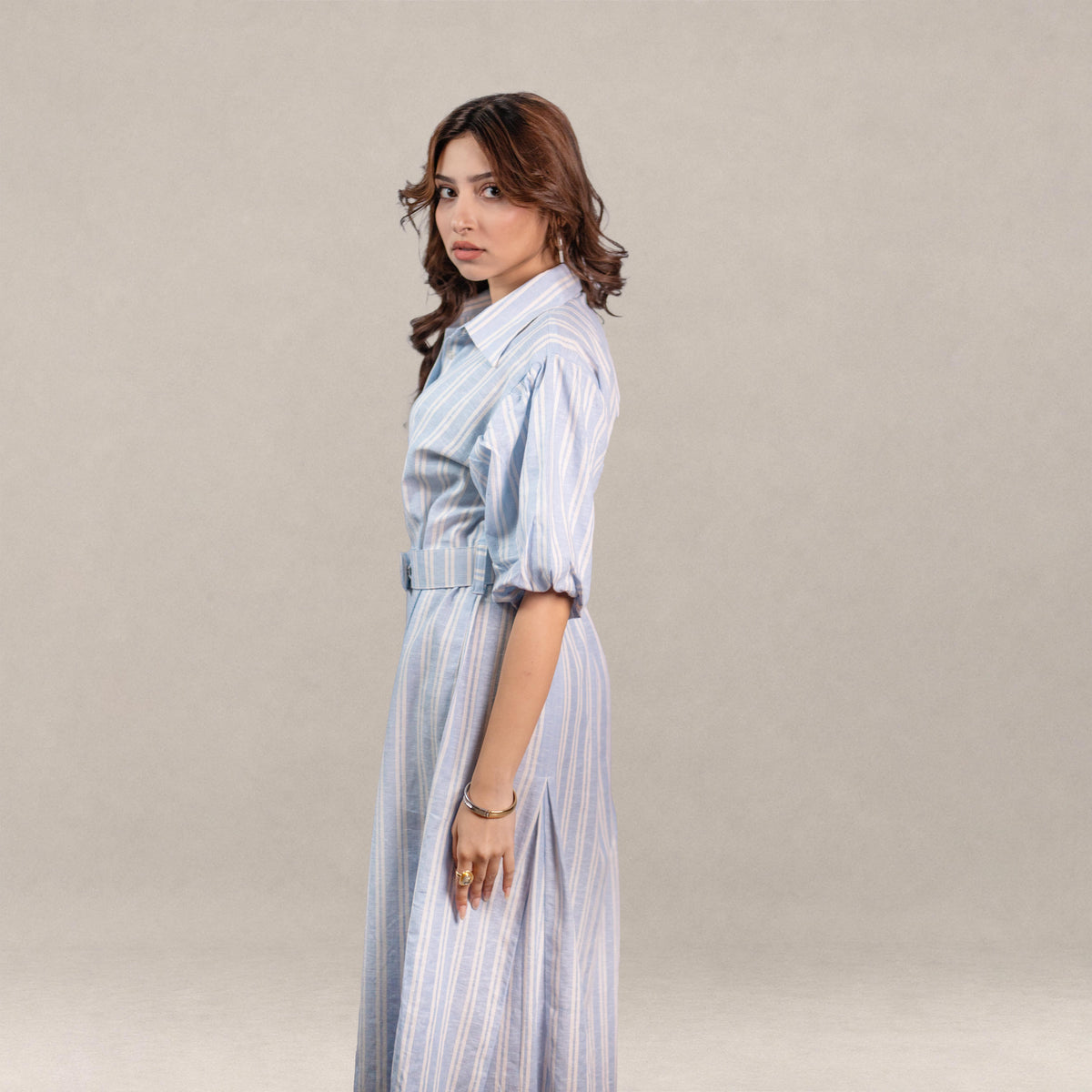 Capri Midi Shirt Dress - Sky Blue Stripe