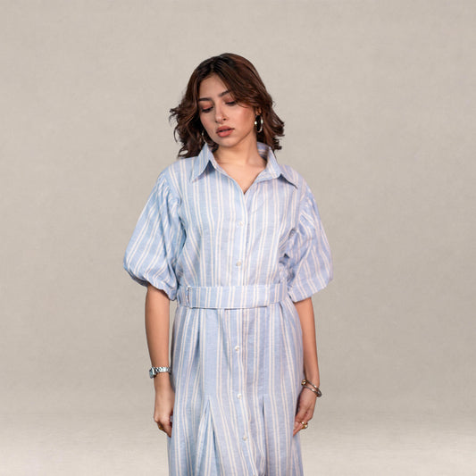 Capri Midi Shirt Dress - Sky Blue Stripe