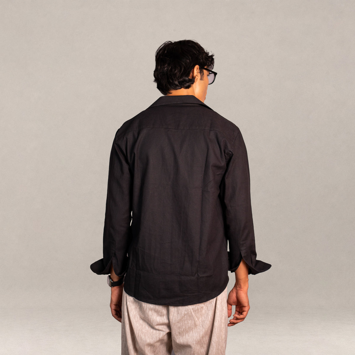 Verona Cuban Collar Linen Shirt – Jet Black