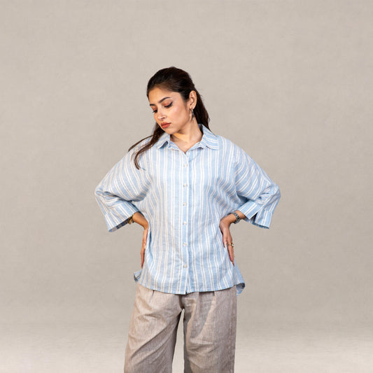 Santorini Oversized Shirt — Sky Blue Stripe