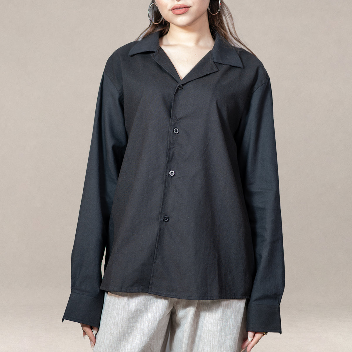 Verona Cuban Collar Linen Shirt – Jet Black