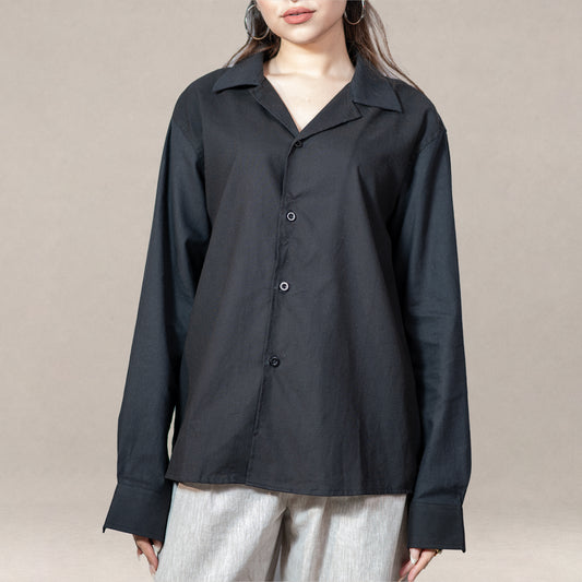 Verona Cuban Collar Linen Shirt – Jet Black