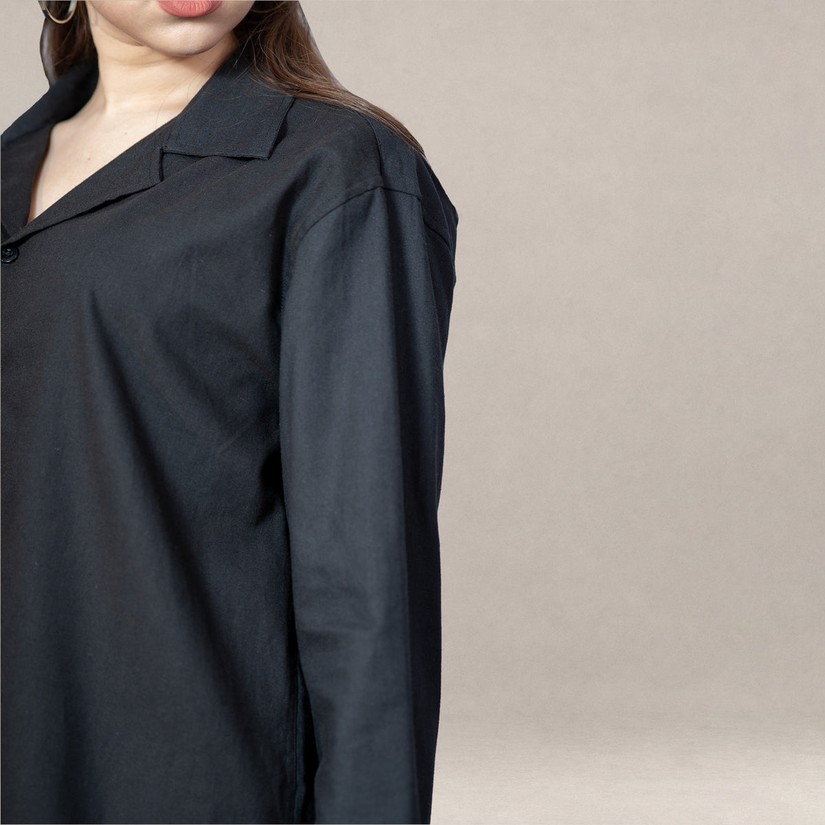 Verona Cuban Collar Linen Shirt – Jet Black